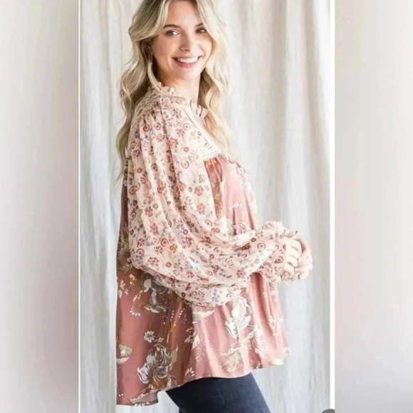 Shop the Mint Making Moves Mauve Pink Floral Print Chiffon Blouse Sz M - Picture 2 of 16